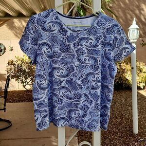 Croft & Barrow Classic Tee women's XL blue paisley print top